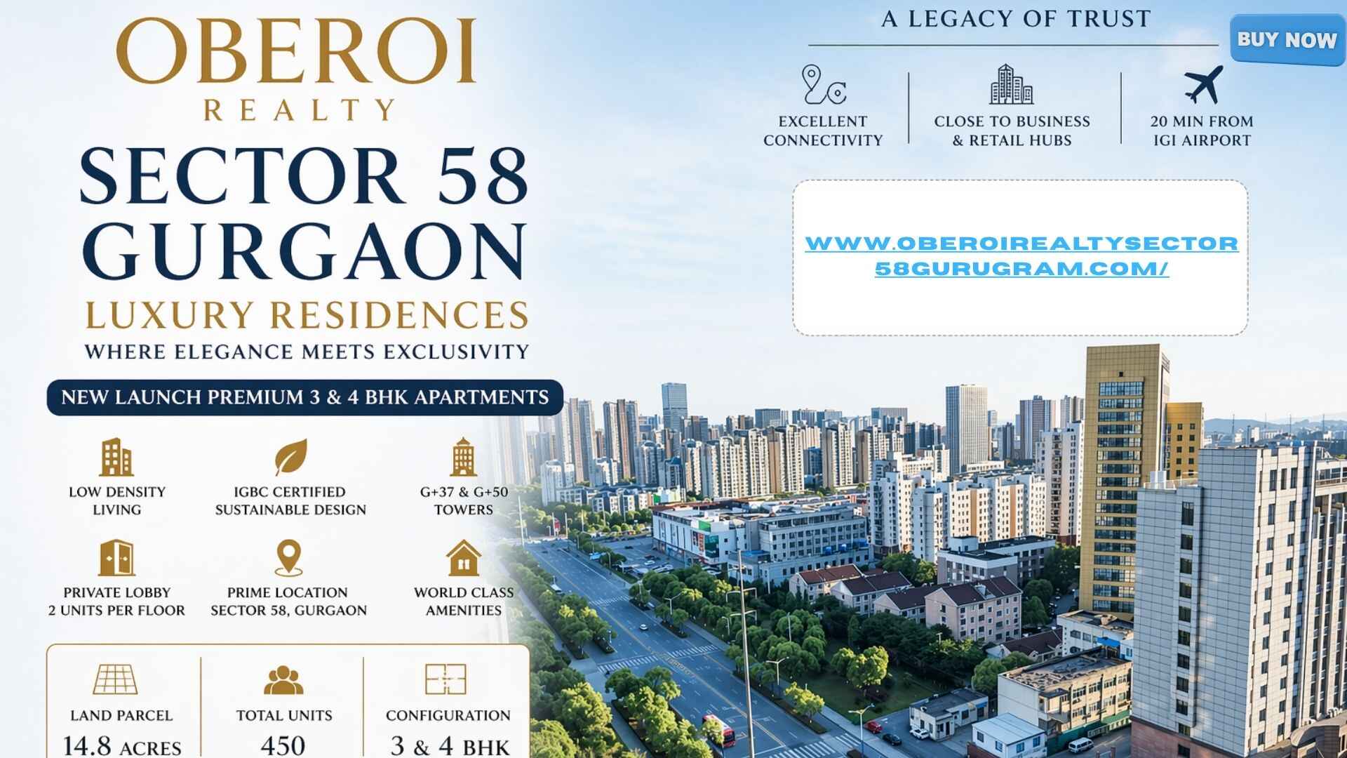 Oberoi Realty Sector 58 Gurgaon premium 3 and 4 BHK apartments with high-rise towers and modern city view