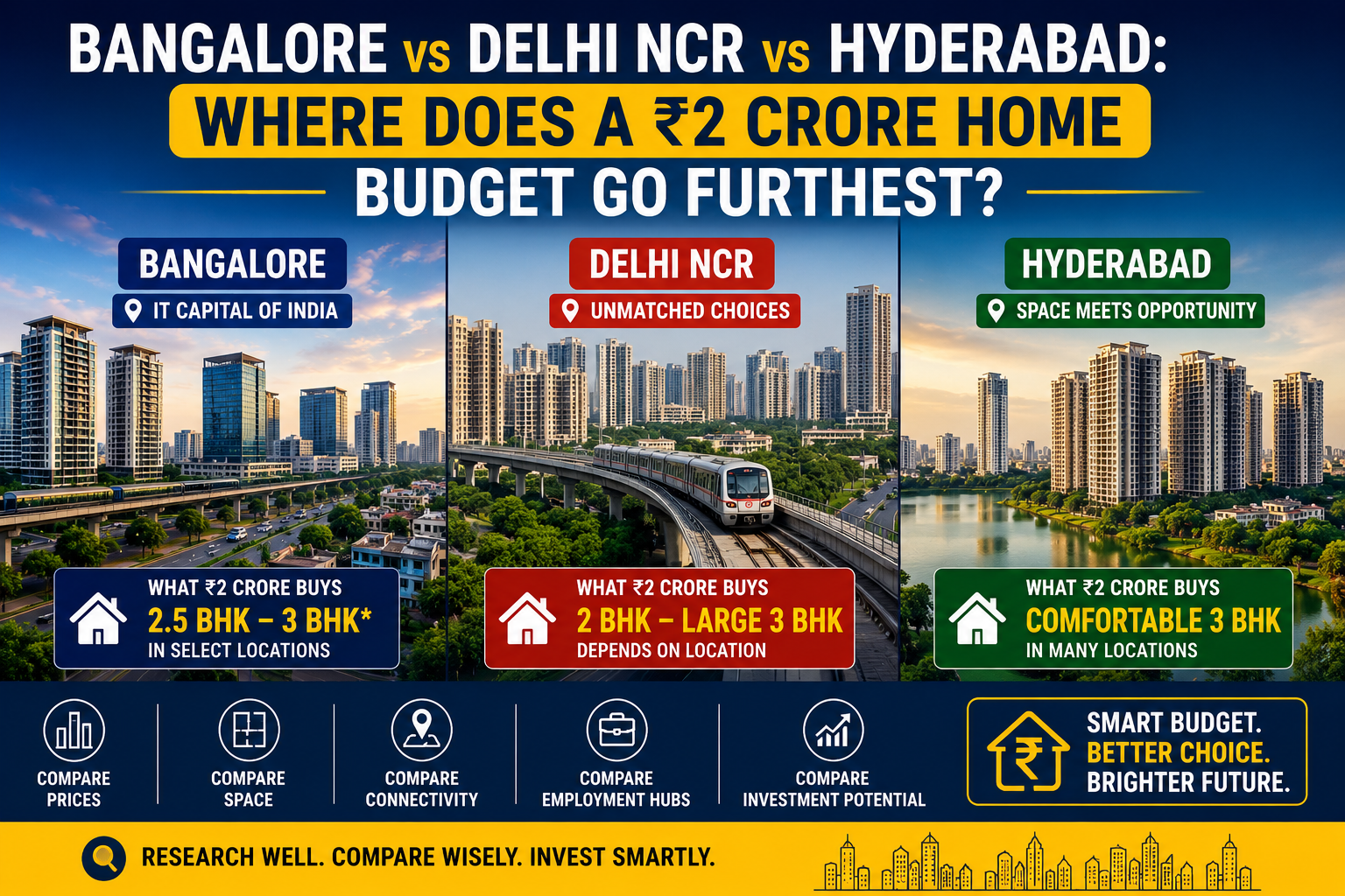 Bangalore vs Delhi NCR vs Hyderabad: Where Does a ₹2 Crore Home Budget Go Furthest?