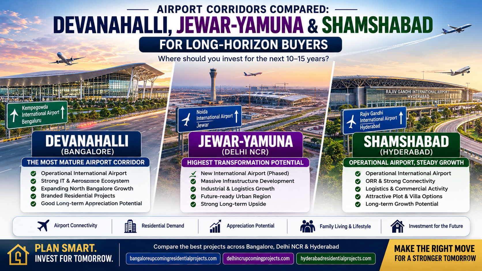 Airport Corridors Compared: Devanahalli, Jewar-Yamuna and Shamshabad for Long-Horizon Buyers