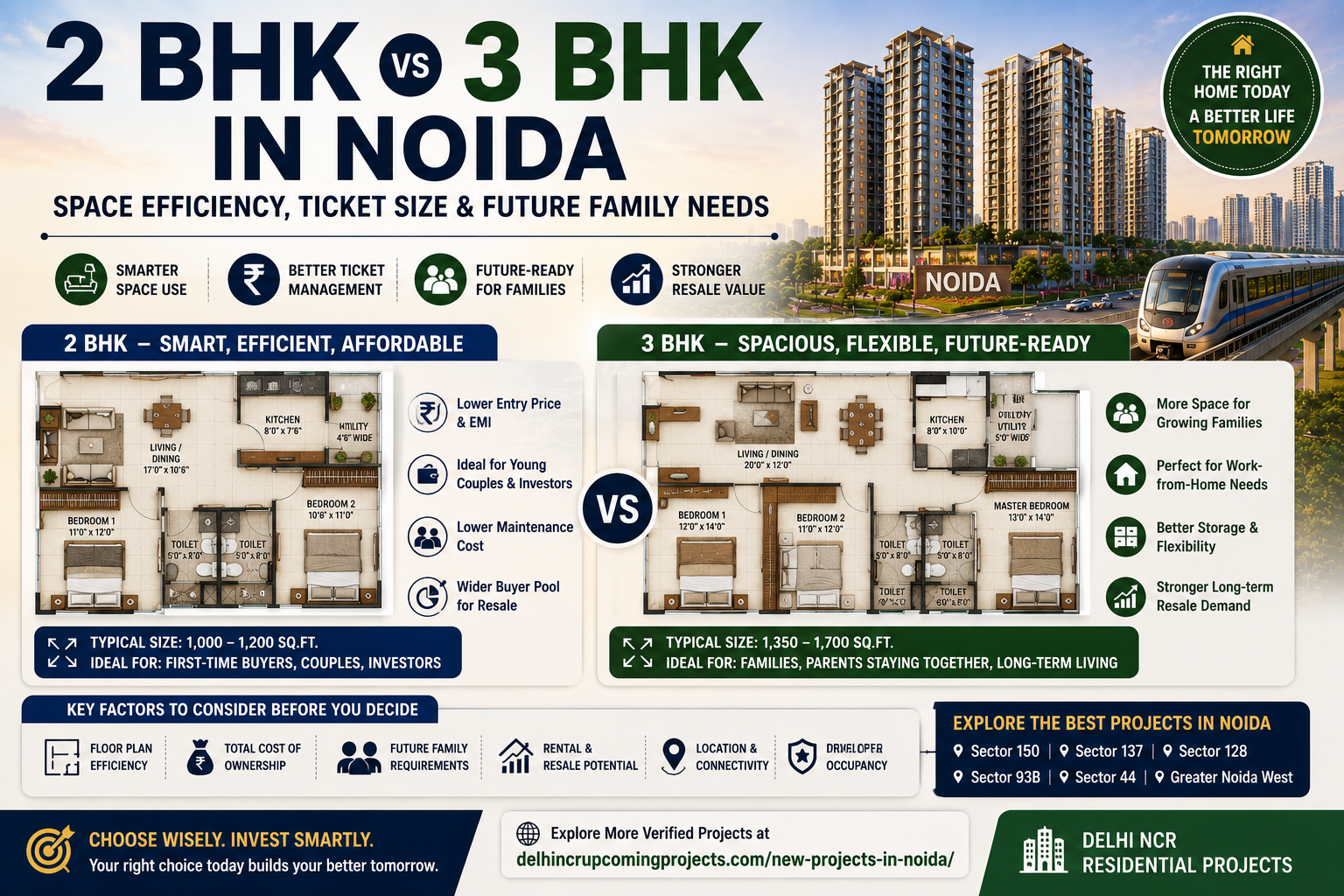 2 BHK vs 3 BHK in Noida: Space Efficiency, Ticket Size & Future Family Needs